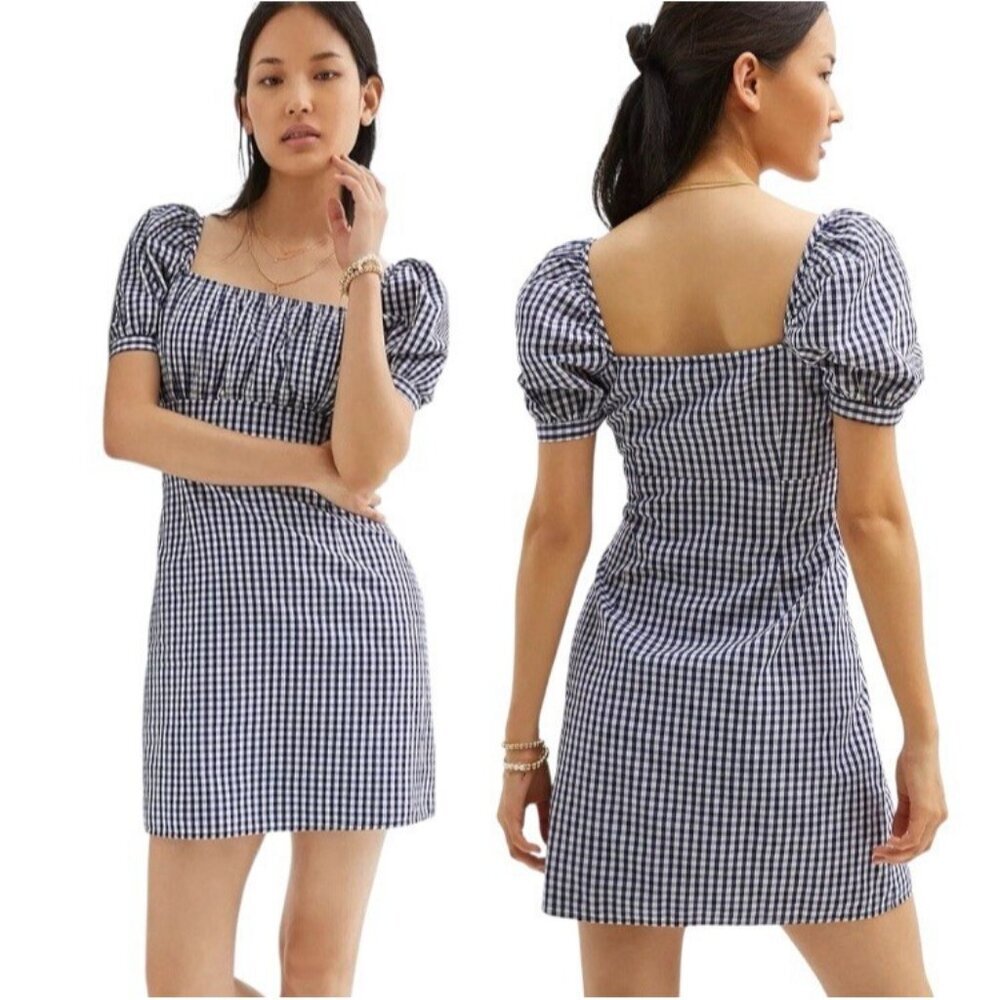 Anthropologie Forever That Girl Mini Dress Womens 8‎ Puff Sleeve Gingham Picnic